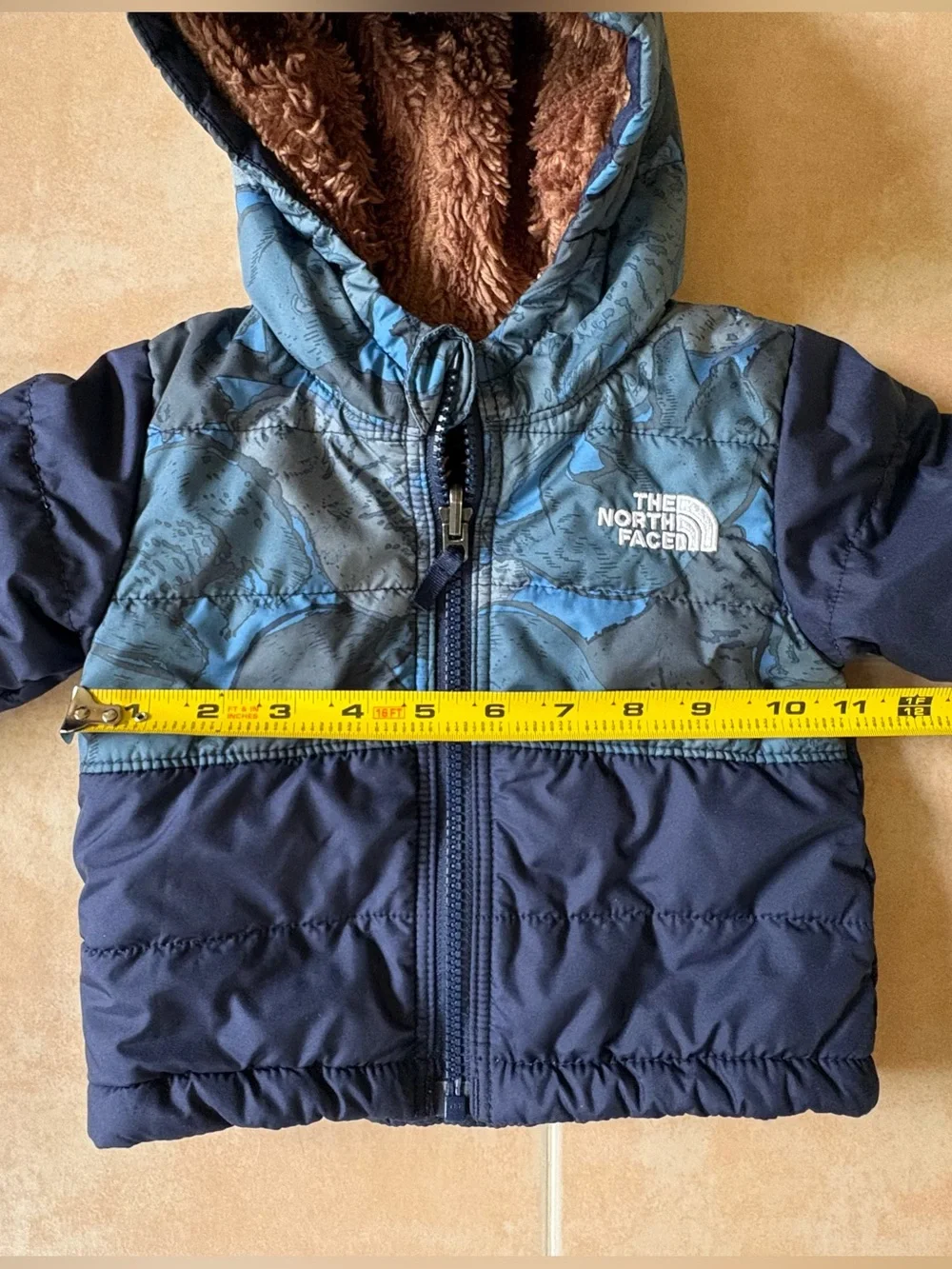 The North Face Toddler Hooded Puffer Jacket - Navy & Blue Pattern 3-6 months
